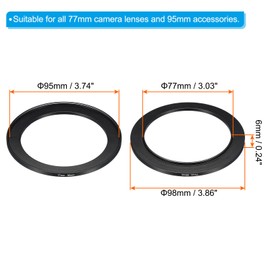 PATIKIL 77mm-95mm Metal Step Up Ring, Camera Lens Filter Adapter Ring Aluminum Filter Adapter Ring for Camera Lenses Hood, Black