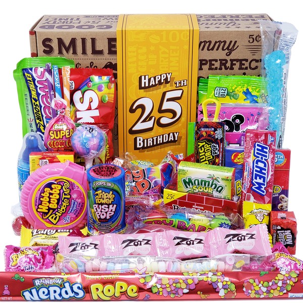 VINTAGE CANDY CO. 25TH BIRTHDAY RETRO CANDY GIFT BOX - 1997 Decade Childhood Nostalgia Candies - Fun Gag Gift Basket for 25 - Twenty Fifth Birthday - PERFECT For Man Or Woman Turning TWENTY FIVE