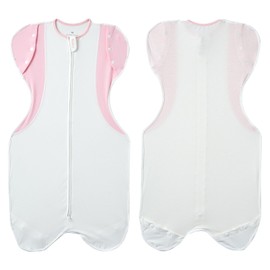 KIDIRA Transition Swaddle, Baby Swaddles 3-6 Months 12-18lb Breathable Back Fabric, Arms Up Swaddle 3-6 Months Newborn, Promotes Healthy Hip Development, 2-Way Zipper&Foot Buttons, 1Pack, Pink