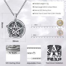 Eusense Pentagram Necklace Triple Moon Goddess Necklace 925 Sterling Silver Hecate Pendant Sun and Moon Pendant Jewellery Gifts Spiritual Amulet Wiccan Pagan Talisman for Men Women, Sterling Silver