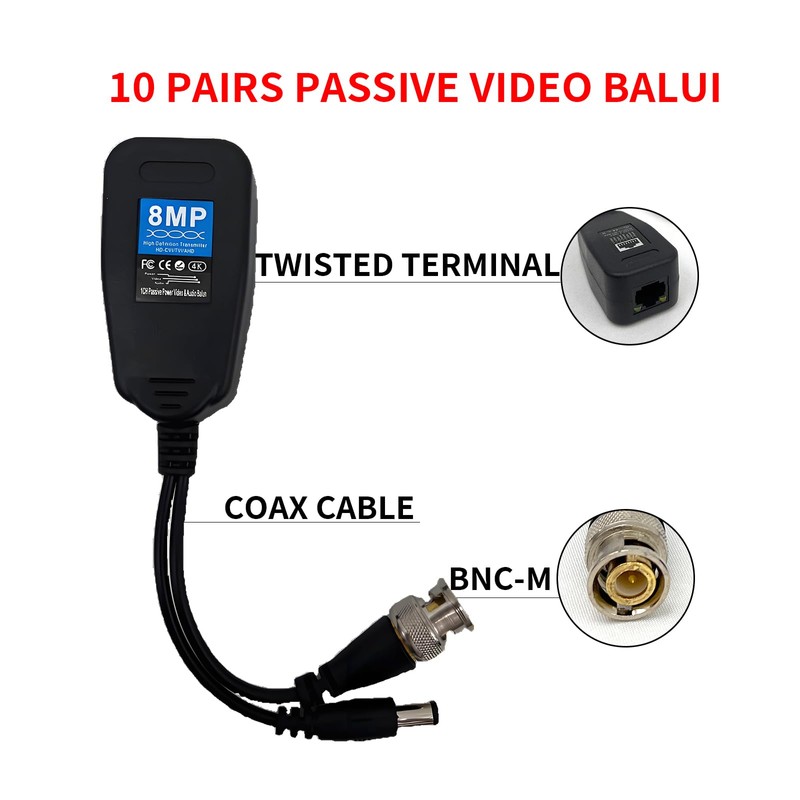 NVRTTRR HD-CVI/TVI/AHD Video Balun with Power Connector, RJ45 CAT5 Data