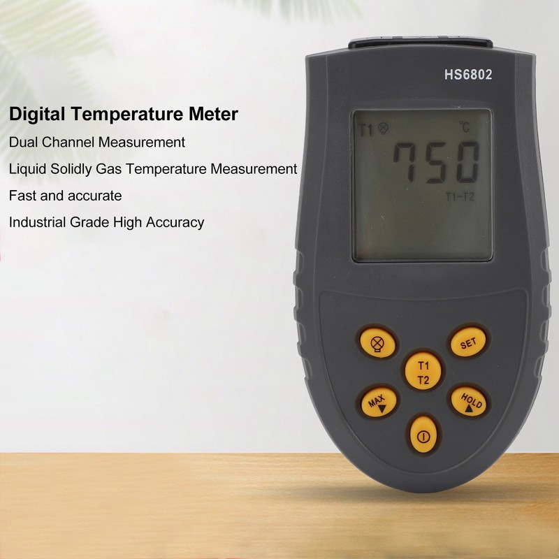 HS6802 Dual Channel Digital Thermometer Handheld High Accuracy LCD Display