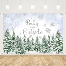 MEHOFOND 7x5ft Winter Baby Shower Backdrop for Boys Baby It's Cold Outside Blue Snowflake Photography Background Pine Tree Newborn Baby Party Banner Decorations Photo Booth Props
