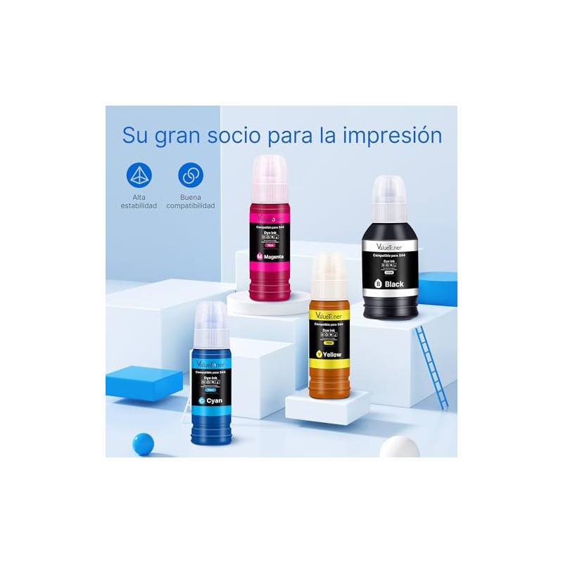 Valuetoner Botellas de Tinta Compatible para Epson 544 T544 para