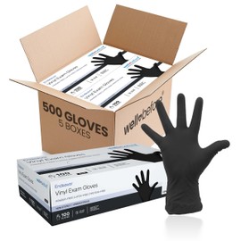 Well Before Vinyl Exam Gloves - Powder-Free, Latex-Free, Disposable Gloves for Medical, Food Prep, Cleaning and more - Medium Black (Pack of 500)