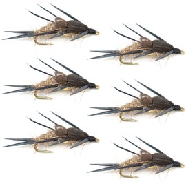 The Fly Fishing Place Double Bead Gold Ribbed Hare's Ear Nymph Fly Fishing Flies - Trout and Bass Wet Fly Pattern - 6 Flies Hook Size 14