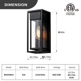mirrea Outdoor Porch Light Fixture with GFCI Outlet, Dusk to Dawn Exterior Wall Sconce with Plug, Waterproof Outside Lights for Front Door, Matte Black, 14-Inch