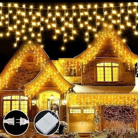 INGEQUIS 10M 300LED Luces de Cascada con 8 Modos de Iluminación, Guirnalda de Luces Navideñas Impermeables para Exterior y Interior, Decoración de Fiestas Navidad Año Nuevo para Aleros (Cálido Blanco)
