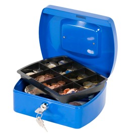 Cash Box Q-CONNECT Medium 205x85x160mm Blue/Office Equipment/Type-Medium Size/Shape-Rounded/Material-Metal/Colour-Blue/Dimensions (mm)-205x85x160
