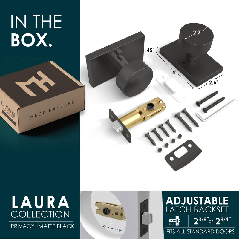 Mega Handles Laura Privacy Door Knobs - 1 Pack Reversible