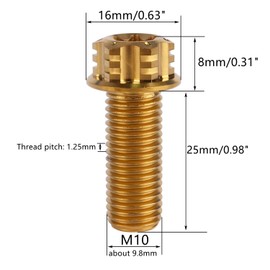 UHDFBDHF 4Pcs Titanium Bolt Flange Torx Head M8 M10 x 20 25 30mm Screw Bolt for Motorcycle Car Modifications (Gold, M10x25mm Pitch 1.25)