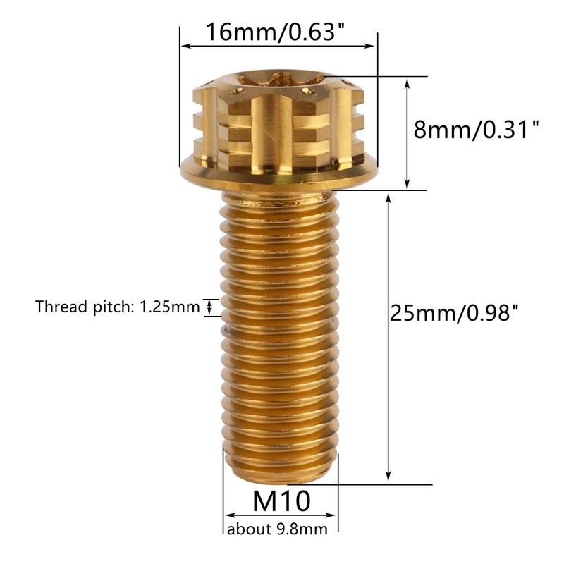 UHDFBDHF 4Pcs Titanium Bolt Flange Torx Head M8 M10 x