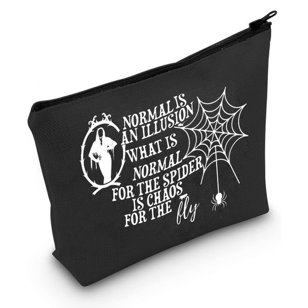 FEELMEM Morticia Makeup Bag for Adams Movie Fans Normal is an Illusion Cosmetic Bag Horror Film Merchandise Horror Gothic Gift, beige, makeup bag