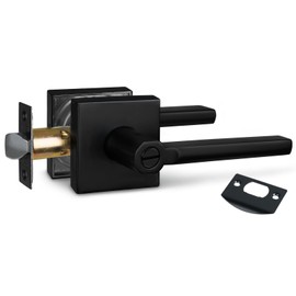 NEWBANG Bed/Bath Room Door Lever for Privacy Bathroom and Interior Door Door Lock Handle in Aged Matt Black, HD1601-DB-BK-1P