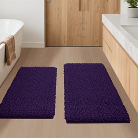 ACCUMTEK Upgrade Luxury 2 Piece Deep Purple Toilet Bathroom Rug Mat 32"x20"+24"x17", Ultra Soft Thick Absorbent Bath Mats, Non Slip Chenille Toilet Mat for Bathroom, Bedroom, Kitchen, Shower, Tub