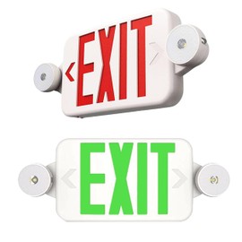 KastLite LED Bi-Color Emergency Exit Sign Combo with 2 LED Lamps, 90 Min Backup, Damp Rated, UL Listed, 120-277VAC, White - Remote Capable, 2 Pack