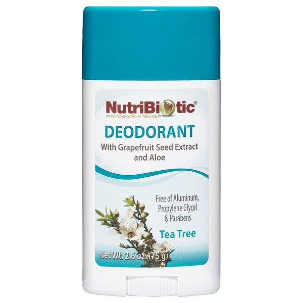 NutriBiotic Deodorant, Tea Tree with GSE, 2.6 Ounce Stick | with Witch Hazel, Grapefruit Seed Extract, Aloe, Tea Tree & Peppermint | Vegan & Free of Aluminum, Paraben, Phthalates, Gluten & GMOs