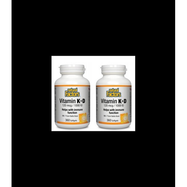 Natural Factors [2 for Deal] Vitamin K+D 120 mcg / 1000 IU, 360 Softgels