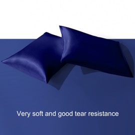 BEDSUM 2 Pack King Silk Satin Pillowcases for Hair and Skin, Silky Soft and Luxurious Bedding Pillow Cases with Envelope Closure, 20x40 Inches, Navy Blue