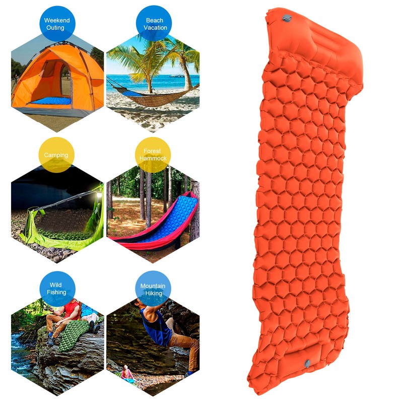 Camping Sleeping Pad Mat Foot Press Inflatable Cushion Mattress for