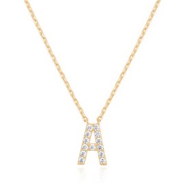 PAVOI 14K Yellow Gold Plated Cubic Zirconia Initial Necklace | Letter Necklaces for Women | A Initial