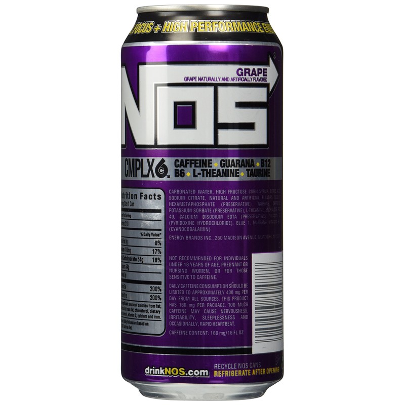 NOS Energy Drink, Grape, 16 Fl Oz (Pack of 8)