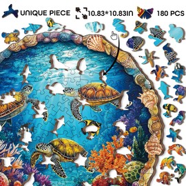 Colorful Ocean Wooden Puzzle for Adults 180 Pieces, Nature-Themed Wood Puzzle for Adults, Fish and Sea Turtle Puzzle 180 Pieces