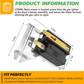 279834 Gas Dryer Valve Solenoid Coil Kit with 279311 Igniter & 338906 WP338906 Flame Sensor Fit for Whirlpool Maytag Kenmore Dryers Gas Valve by Techecook - Replaces WP338906 AP3094138 PS334310