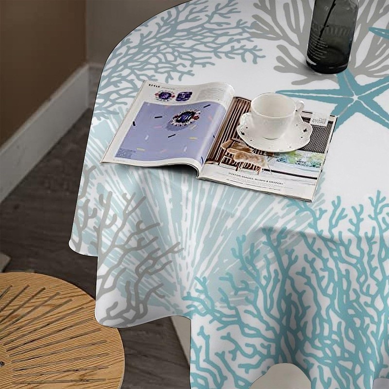 YSWOW Nautical Coastal Tablecloth Beach Starfish Coral Seashell Art Printed