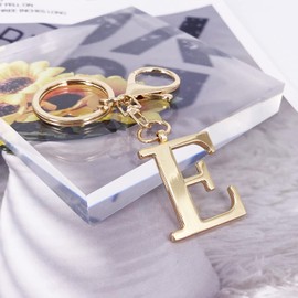 LAXPICOL Gold Letter A-Z Keychain for Women Bag Charms Purse Charms For Handbags Metal Alphabet Initial Letter Keychain, E, Medium