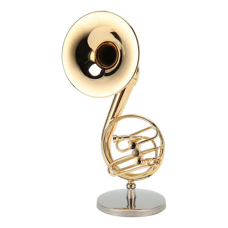 Miniature French Horn Model Brass Golden Stylish Exquisite Birthday Gift