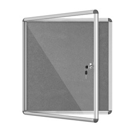 Mifuro 28"x26" Enclosed Bulletin Board, Lockable Weather-Resistant Aluminum Cork Noticeboard for School & Office, Silver Frame w/Grey Flet