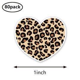 Leopard Print Heart Stickers 1in for Scrapbooking, Arts, Craft, Kids DIY, Calendars Journals 80-Pack