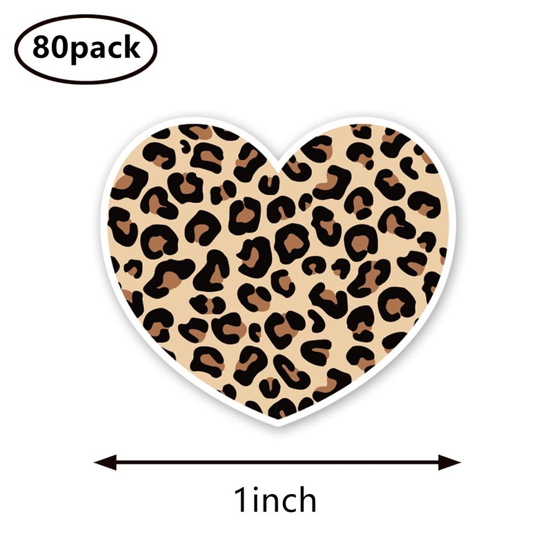 Leopard Print Heart Stickers 1in for Scrapbooking, Arts, Craft, Kids