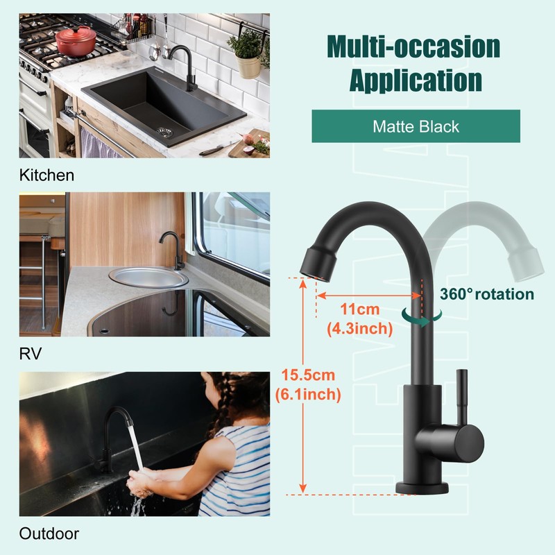 Heyalan Cold Water Only Kitchen Faucet Single Handle 1 Hole