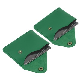 PATIKIL Slim Leather Card Holder with Snap Closure, 2 Pcs Leather Front Pocket Wallet Card Case Holder for Cash Coin Men and Women Business Office, Green