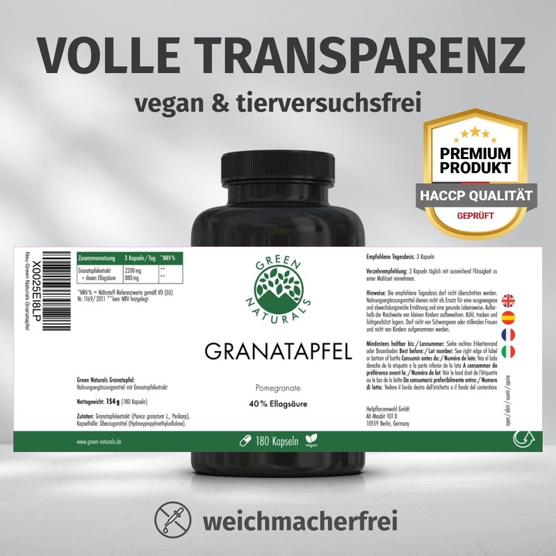 Pomegranate Capsules – Important: 50:1 Extract (= 110,000 mg) per