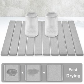 Stone Drying Mat for Kitchen Counter, 24"(L)×16"(W), Super Absorbent, Collapsible, Diatomaceous Earth Dish Drying Mat, Non-Slip, Heat-Resistant Quick Drying Stone Mat, Gray
