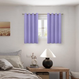 BGment Short 100% Blackout Curtains for Bedroom, Thermal Insulated Energy Efficiency Noise Reducing Grommet Curtains 45 Inch Length with Liner for Small Window 2 Panels Each 52 Inch Wide, Lavender