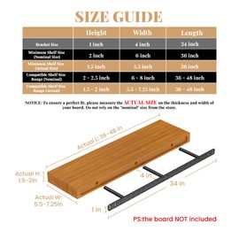 2pcs Floating Shelf Bracket Heavy Duty,Decorative Floating Shelf Hardware Hidden Black Metal Fireplace Mantel Brackets Without Jig (34"X4"X1.0" Without Tools)