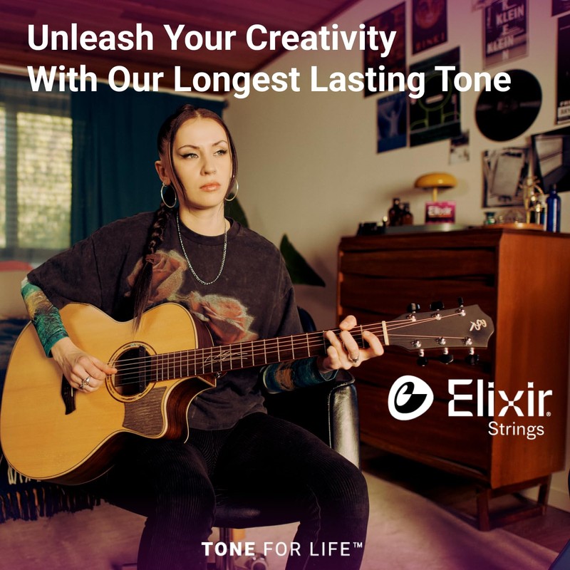 Elixir Strings, Acoustic Guitar Strings, 80/20 Bronze with NANOWEB Technology,