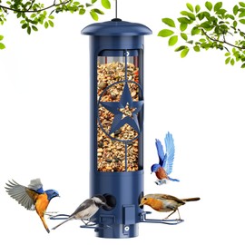 Squirrel Proof Bird Feeders for Outdoors Hanging, Metal Squirrel Proof Bird Feeder with Gravity Protection, 3LB Large Capacity Wild Bird Feeders for Outside Finch, Cardinal, Blue Jay (Blue)