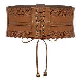 SCARLET DARKNESS Women Elastic Belt Lace up Vintage Leather Corset Belt Brown Ladies Waist Belts for Renaissance Dress XXL