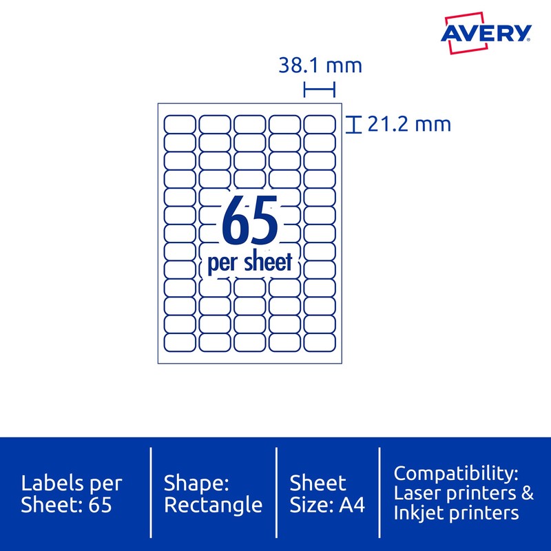 Avery Quick Peel™ A4 Labels for Laser & Inkjet Printers