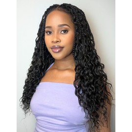 Bohemian Box Braids with Curly Ends 14 Inch 8 Packs Goddess Box Braids Crochet Hair for Women Boho Box Braid Crochet Hair Extensions(14inch,1B)
