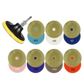 Professional Diamond Polishing Kit | 4-Inch Wet Dry Pads | 7-Piece Grit Set 50-3000 | Premium Drill Adapter & Backer Pad | Stone Granite Marble Concrete Surface Refinisher