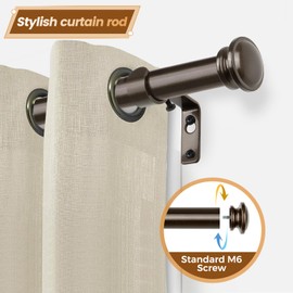 TONIAL Curtain Rod 32 to 115 Inch(2.6 to 9.6 ft), Telescoping Splicing 3/4 Drapery Rods for Windows 83 to 110 Inch(6.9 to 9.1 ft), Decorative Single Rod with Small Cap Finial, Bronze
