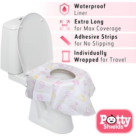 Disposable Toilet Seat Covers for Kids & Adults (12 Pack) - Germ Protect from Public Toilets - Waterproof, Individually-Wrapped, Plastic Lined for No Soak Thru, XL to Cover the WHOLE Toilet - Pink/Floral
