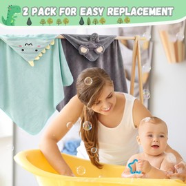 2PCS Hooded Baby Towels and 2PCS Baby Handle Toys Set, Animal Design Baby Bath Towels with Hood, Soft Absorbent Baby Bath Towel Set for Newborn Baby Boy and Girl
