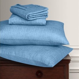 Briarwood Home 100% Cotton Heather Printed Flannel Sheet Set 3 Piece Brushed Turkish Bedding Super Soft, Warm, Cozy, Deep Pocket & Breathable All Season Sheets & Pillow Set (Oxford Blue, Twin)